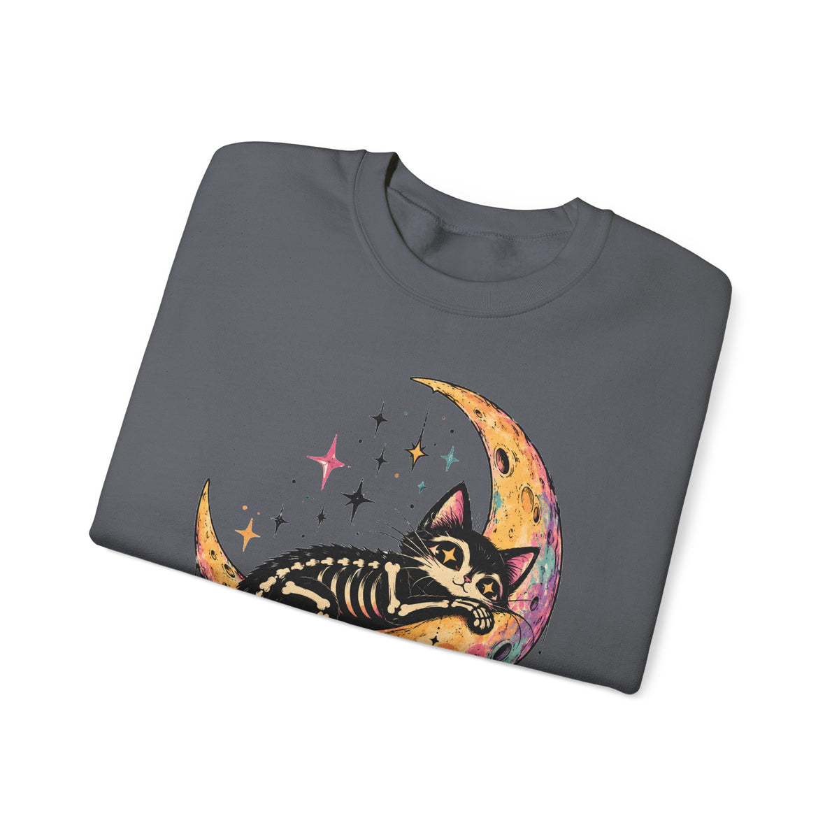 Skeleton Cat Moon Sweatshirt Pastel Goth Crescent Moon Black Cat Crewneck