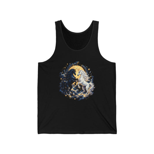 Black and White Unicorns Tank Top Gold Moon Fantasy Unicorn Art