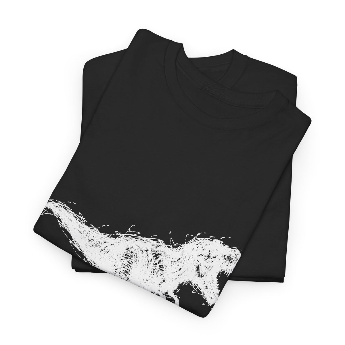 Scribble White T-Rex on Black T-Shirt Minimal Line Art Dinosaur