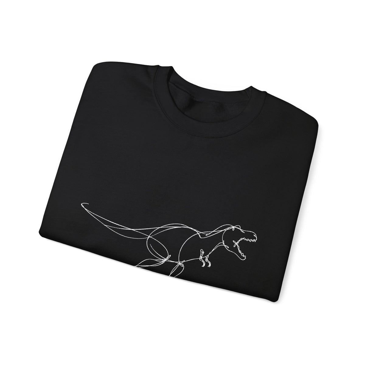 Minimal White Line T-Rex on Black Sweatshirt Simple Dinosaur Sketch