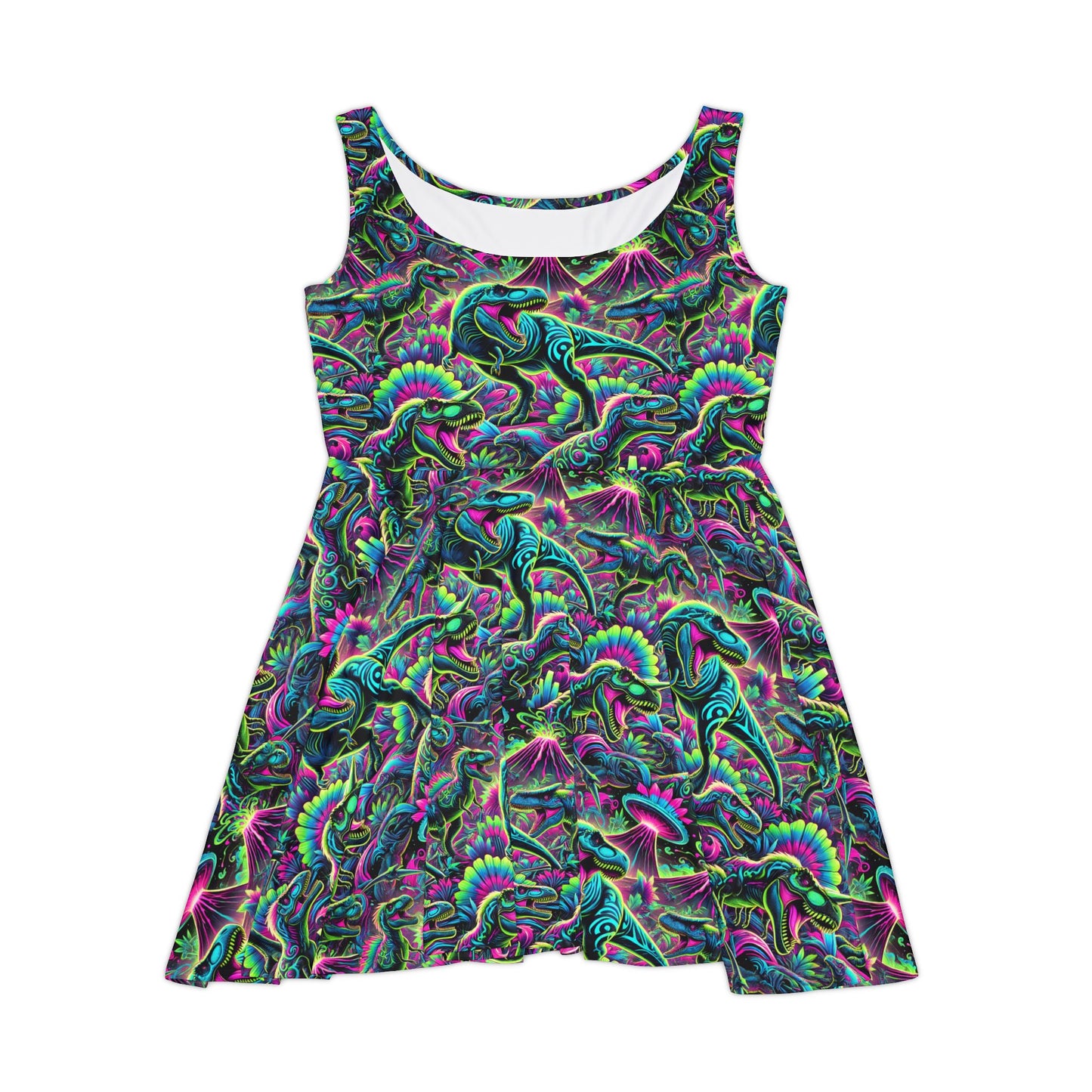 Skater Dress Neon Dinosaurs Print