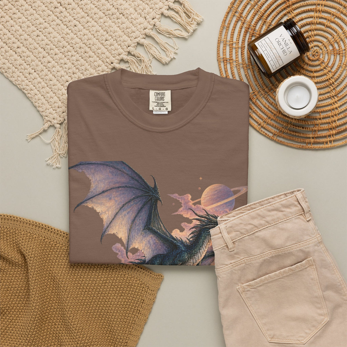 Celestial Dragon Over Forest Tee Fantasy Ringed Planet Mountain Shirt