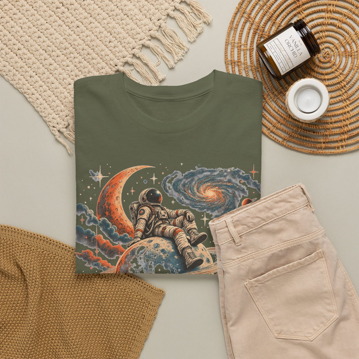 Astronaut on Saturn T-Shirt Chill Astronaut Ringed Planet Galaxy Crescent Moon Tee