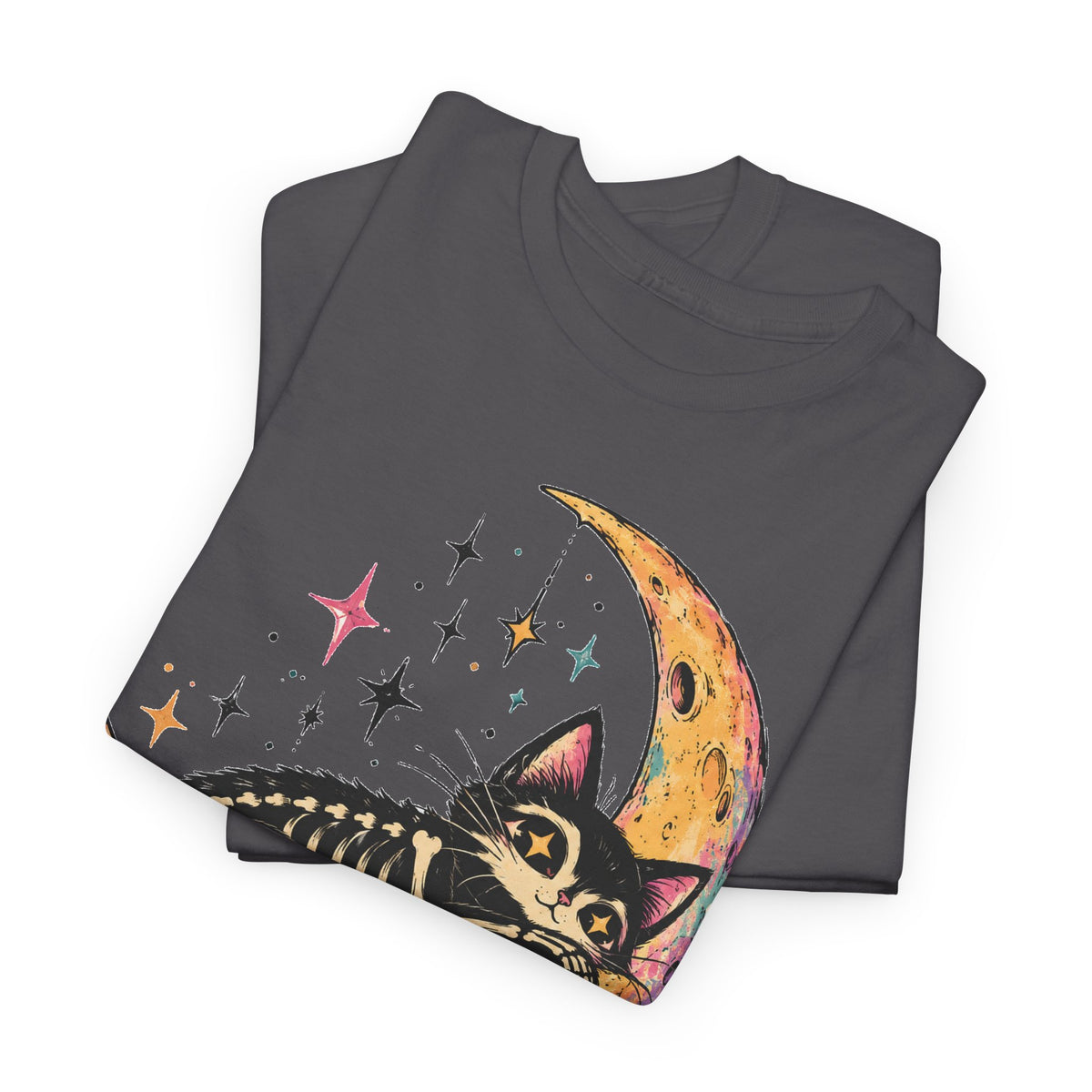 Skeleton Cat Moon T-Shirt Pastel Goth Crescent Moon Black Cat Tee Unisex