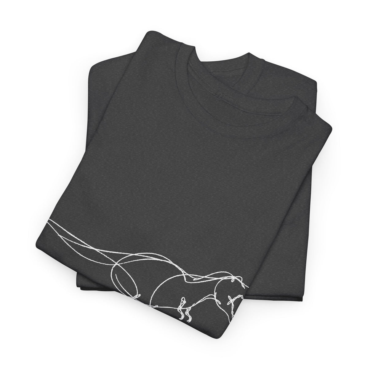 Minimal White Line T-Rex on Black T-Shirt Simple Dinosaur Sketch
