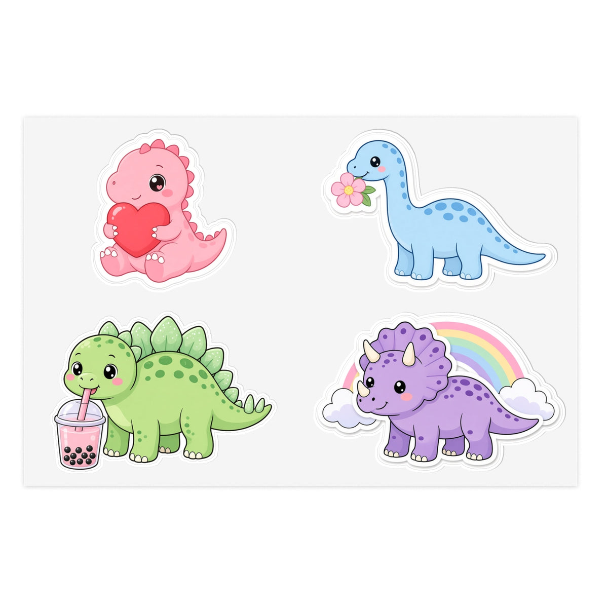 Cute Kawaii Dinosaur Sticker Sheet 4 Pastel Dino Stickers Laptop Water Bottle