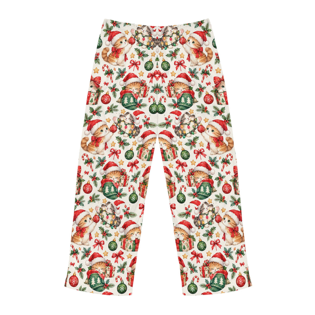 Christmas Cat Mens Pajama Pants Santa Kitten Holiday Sleep Pants