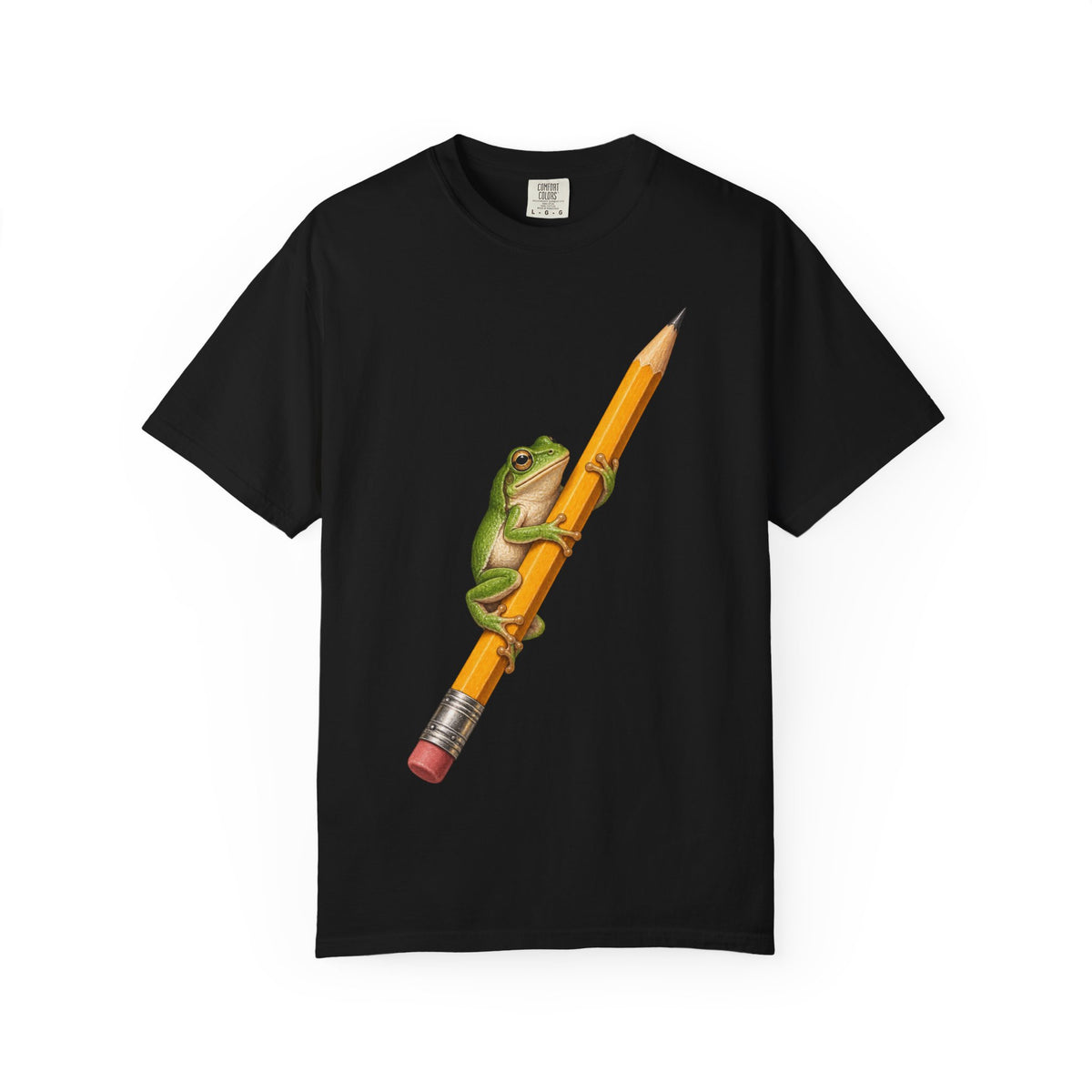 Green Tree Frog on Yellow Pencil Tee Cute Frog Pencil Macro Wildlife Shirt