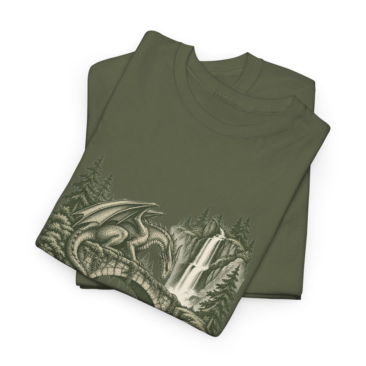 Dragon Forest Bridge T-Shirt Fantasy Waterfall Nature Dragon Tee