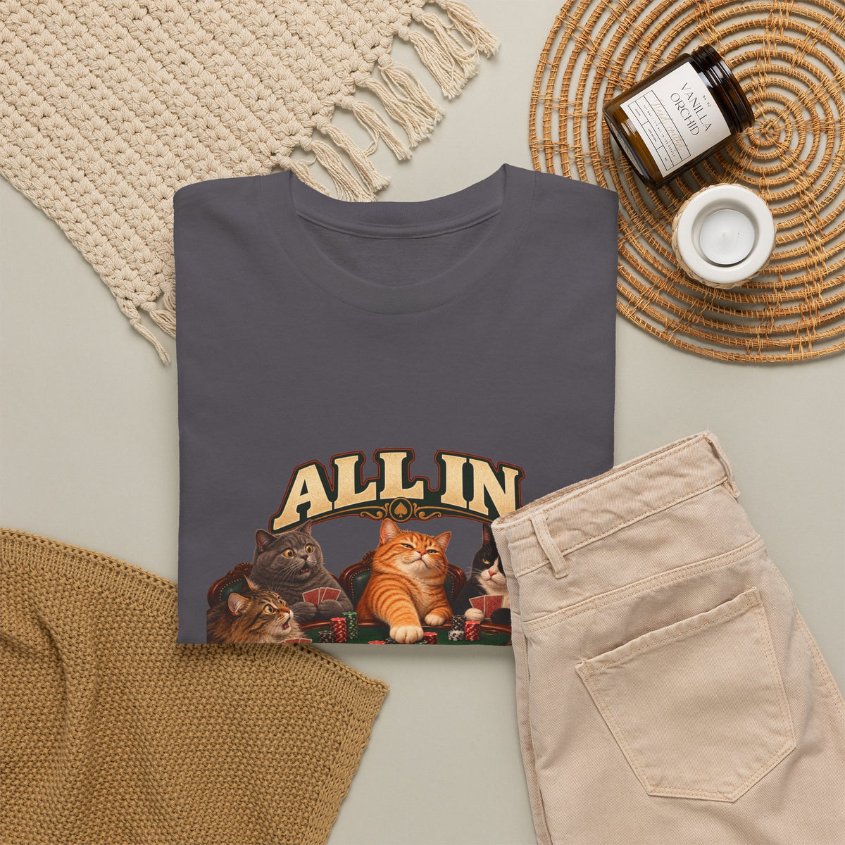 All In No Thoughts T-Shirt Funny Poker Cats Gambling Cat Tee