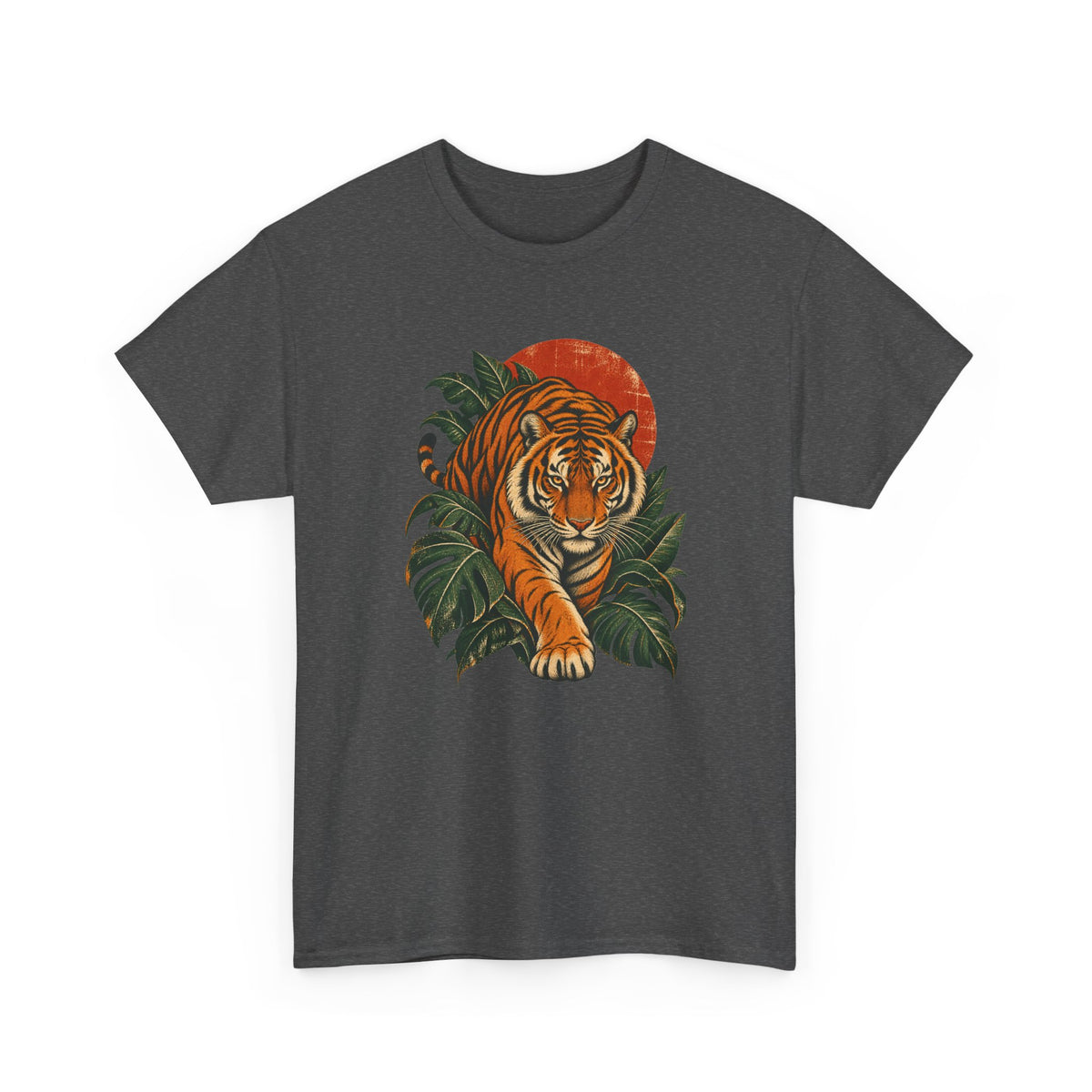 Tropical Tiger Monstera T-Shirt Jungle Cat Orange Moon Tee