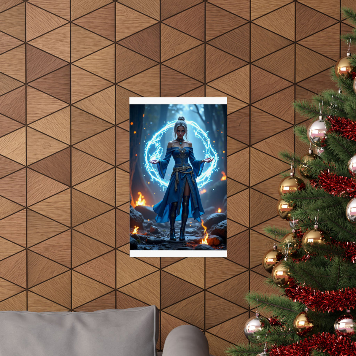Mystic Sorceress Blue Magic Poster Matte Vertical Wall Art