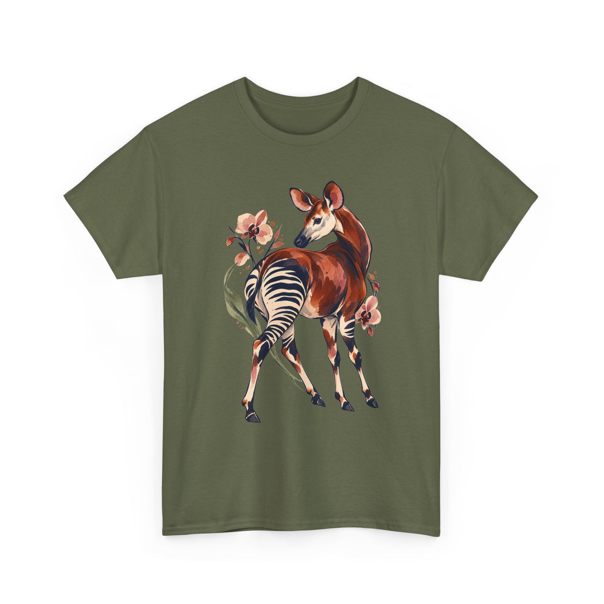 Orchid Okapi Watercolor Tee Okapi Tropical Orchid Flowers Rainforest Wildlife Shirt