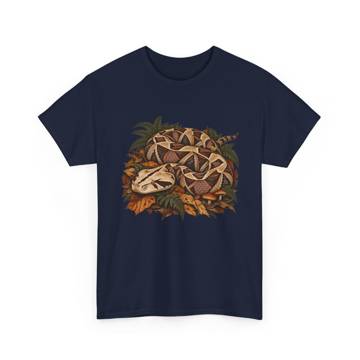 Gaboon Viper Autumn Leaves T-Shirt Forest Snake Mushroom Tee