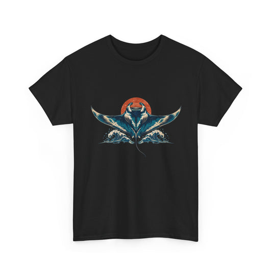 Manta Ray Sun Waves T-Shirt Teal Ocean Surf Tee