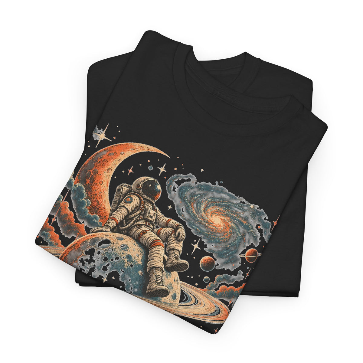 Astronaut on Saturn T-Shirt Chill Astronaut Ringed Planet Galaxy Crescent Moon Tee