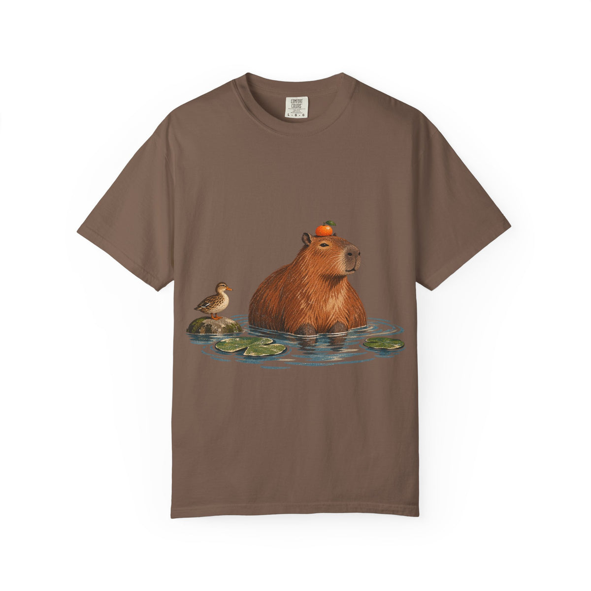 Capybara Orange Duck Tee Cute Capybara with Fruit Duck Lily Pad Pond Shirt