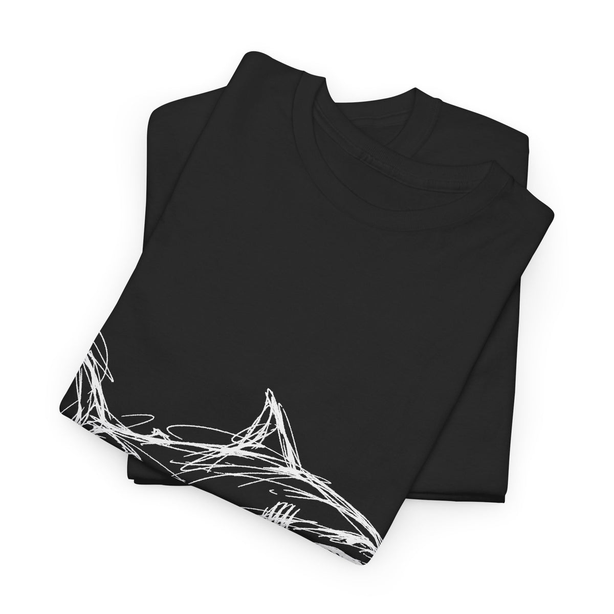 Sketchy White Shark on Black T-Shirt Minimal Ocean Line Art