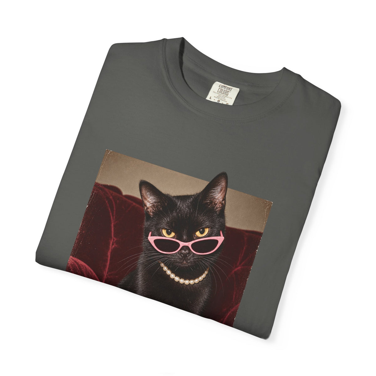 Respectfully What the Fluff Funny Cat Tee Black Cat Sunglasses Pearls Shirt