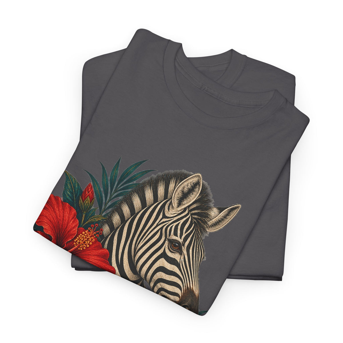 Zebra Hibiscus Tropical T-Shirt Safari Floral Animal Tee
