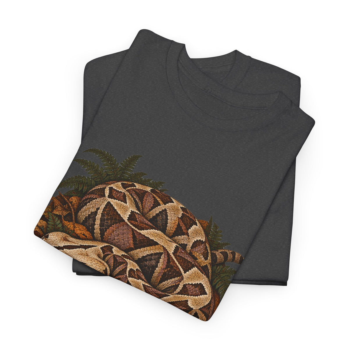 Gaboon Viper Autumn Leaves T-Shirt Forest Snake Mushroom Tee