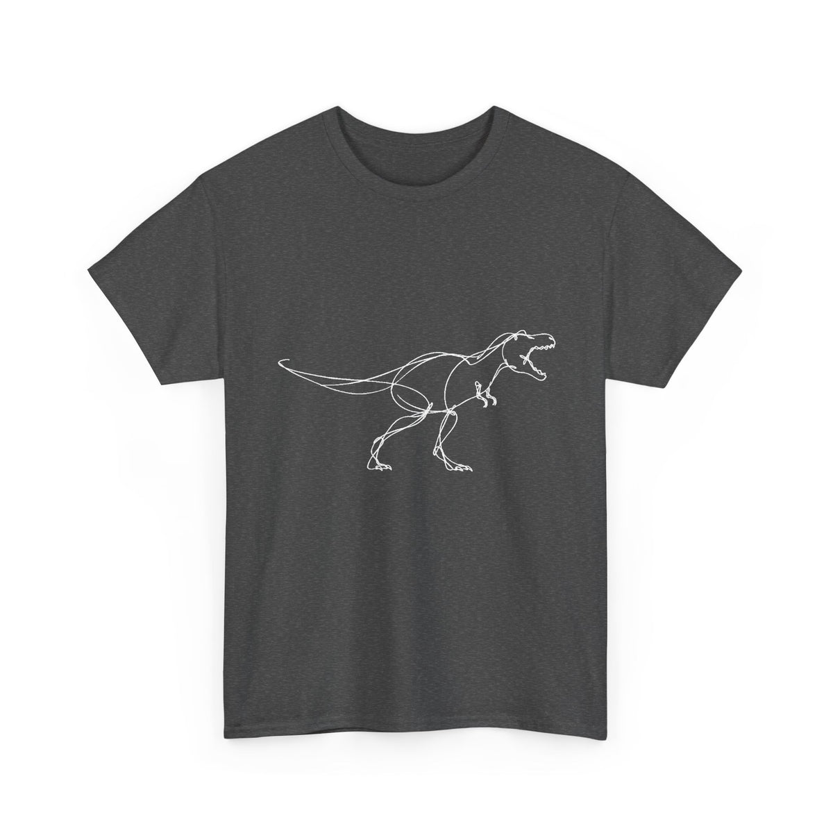Minimal White Line T-Rex on Black T-Shirt Simple Dinosaur Sketch
