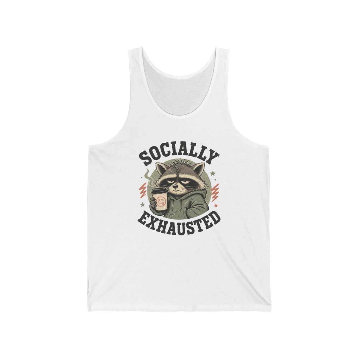 Socially Exhausted Raccoon Tank Top Funny Introvert Coffee