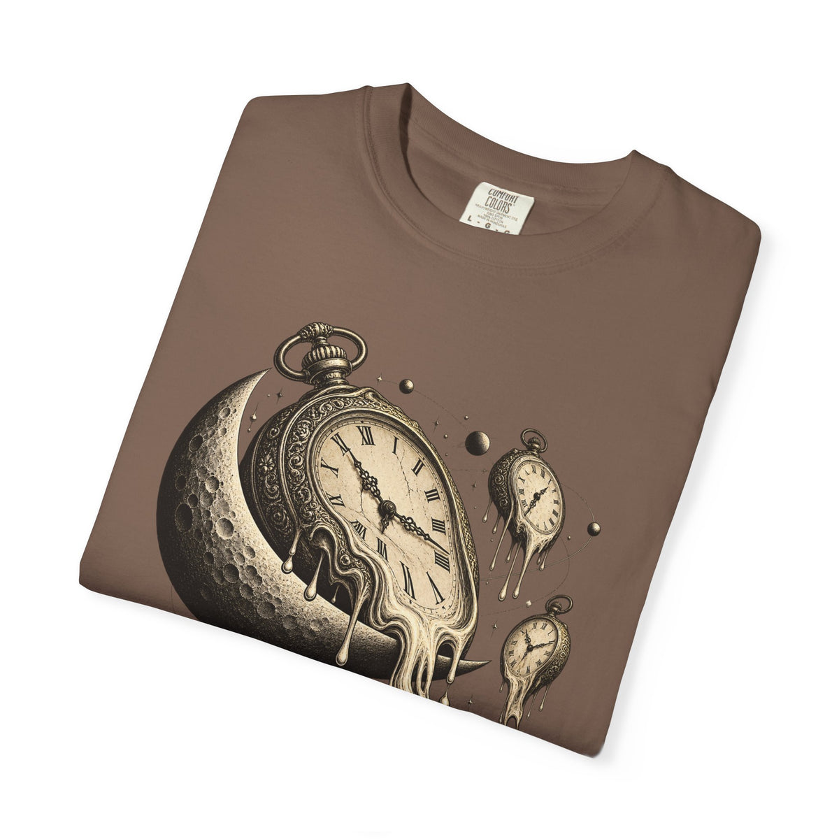 Melting Pocket Watch Crescent Moon Tee Surreal Celestial Time Shirt