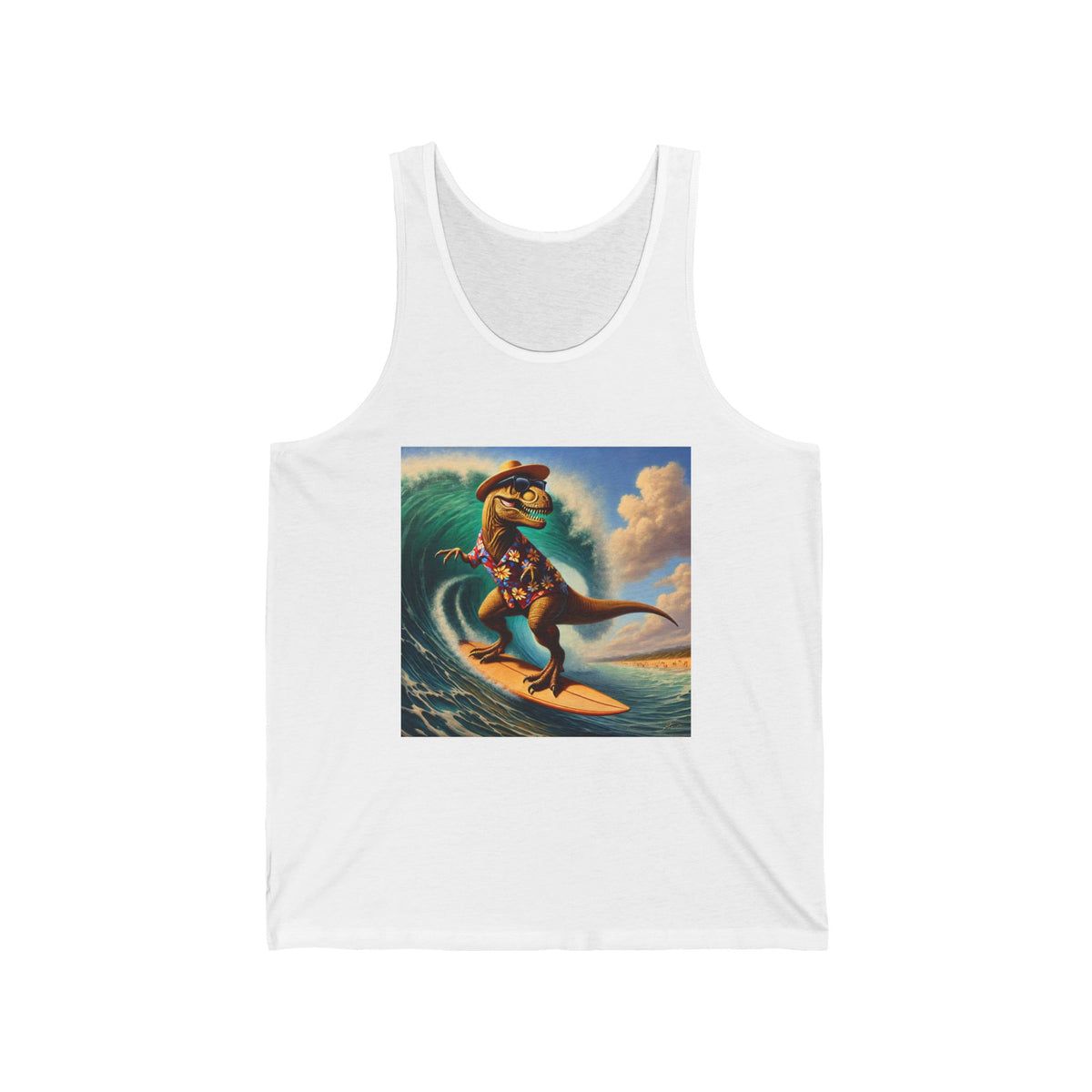 Surfing Dinosaur Tank Top Funny T-Rex Beach Summer Tank