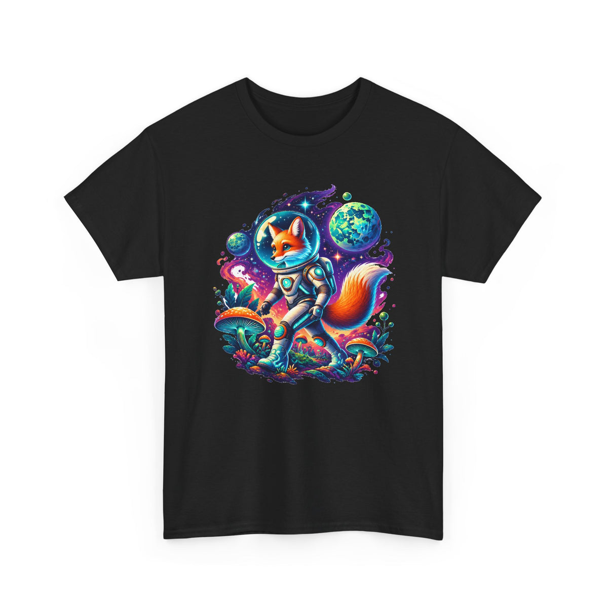 Fox Astronaut T-Shirt Space Fox Glowing Mushroom Planet Galaxy Tee