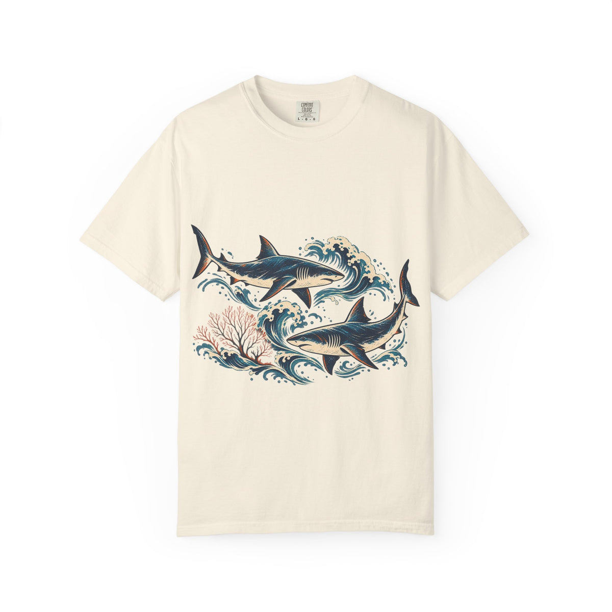 Great White Sharks Ukiyo Wave Tee Japanese Woodblock Shark Ocean Coral Shirt