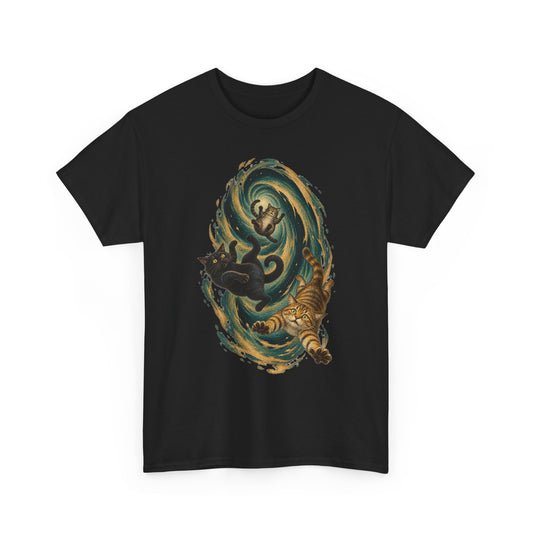 Celestial Cats Vortex T-Shirt Swirling Tabby Cats Galaxy Dark Tee