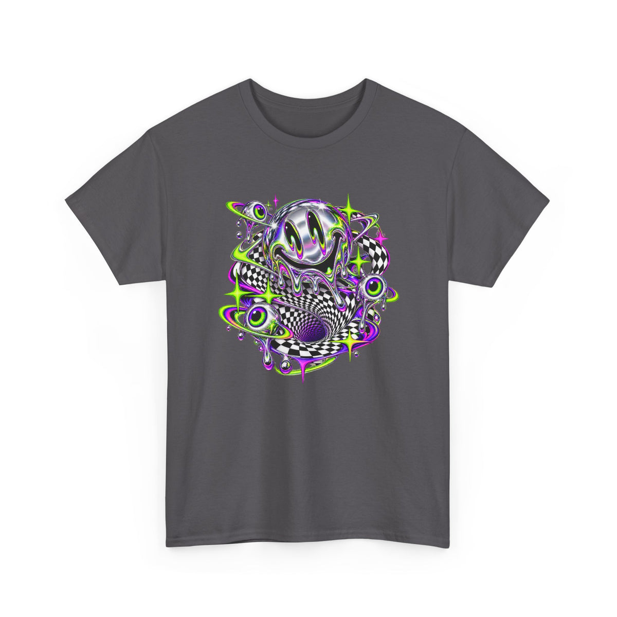 Chrome Melting Smiley T-Shirt Acid Trippy Y2K Psychedelic Tee