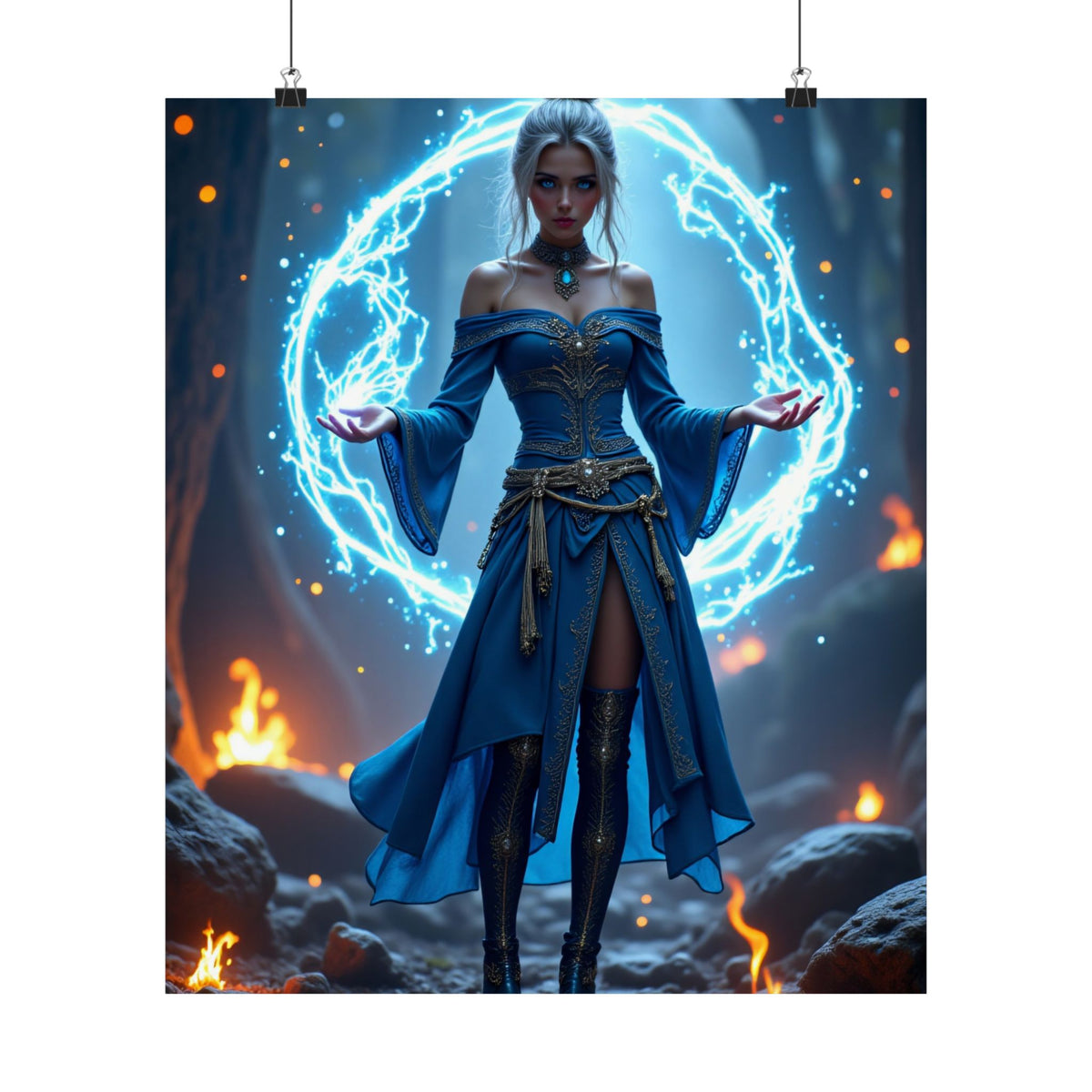 Mystic Sorceress Blue Magic Poster Matte Vertical Wall Art