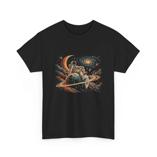 Astronaut on Saturn T-Shirt Ringed Planet Galaxy Crescent Moon Tee