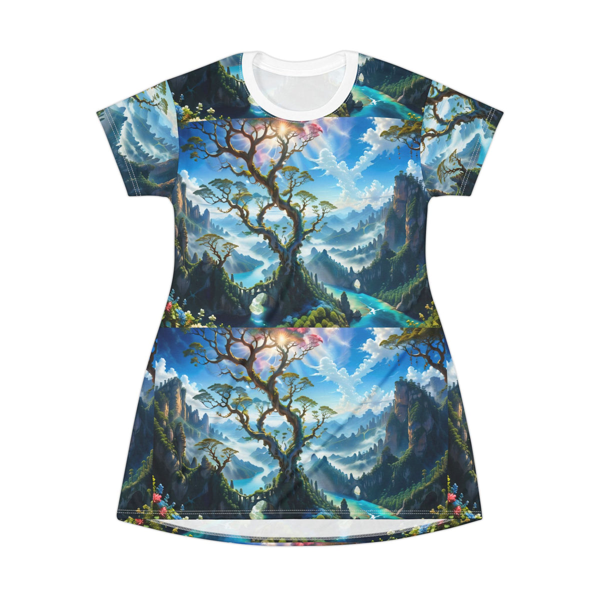 Fantasy Tree Mountain Valley T-Shirt Dress Womens All Over Print