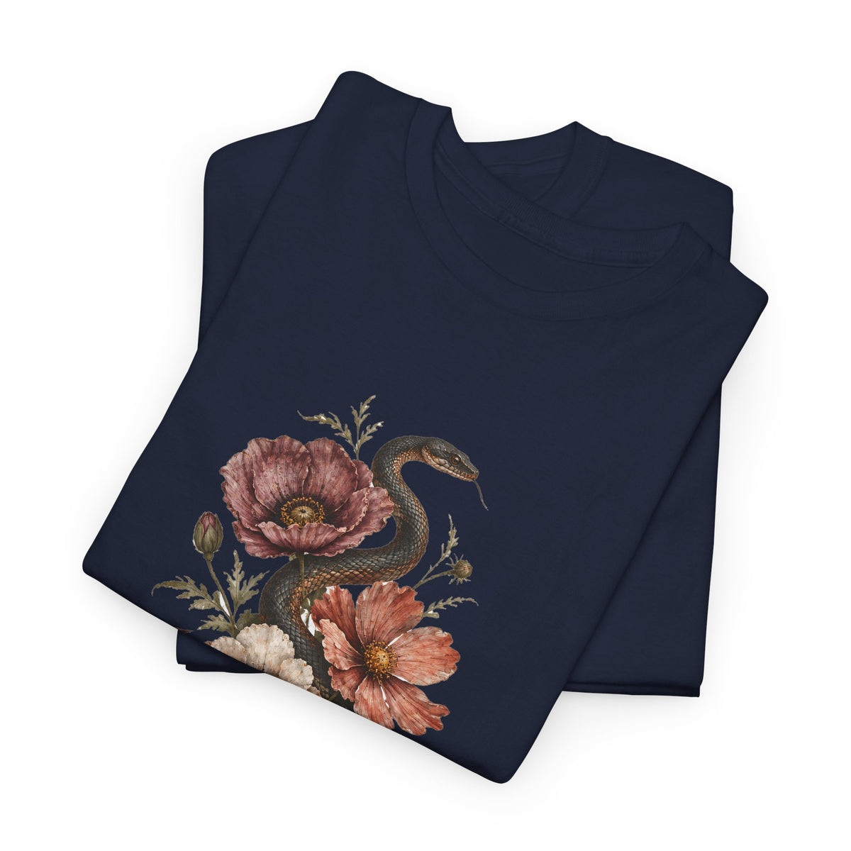 Snake and Poppies T-Shirt Vintage Botanical Serpent Flower Tattoo Style Tee