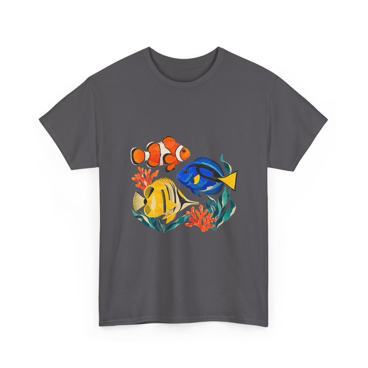 Tropical Fish Coral Collage Tee Clownfish Blue Tang Butterflyfish Coral Reef Ocean Shirt