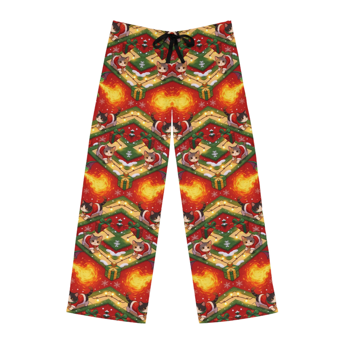 Green Christmas Dragon Kittens Mens Pajama Pants Holiday Sleep Pants