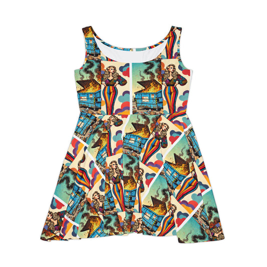 Dumpster Fire Print Womens Skater Dress Funny Sarcastic Gift