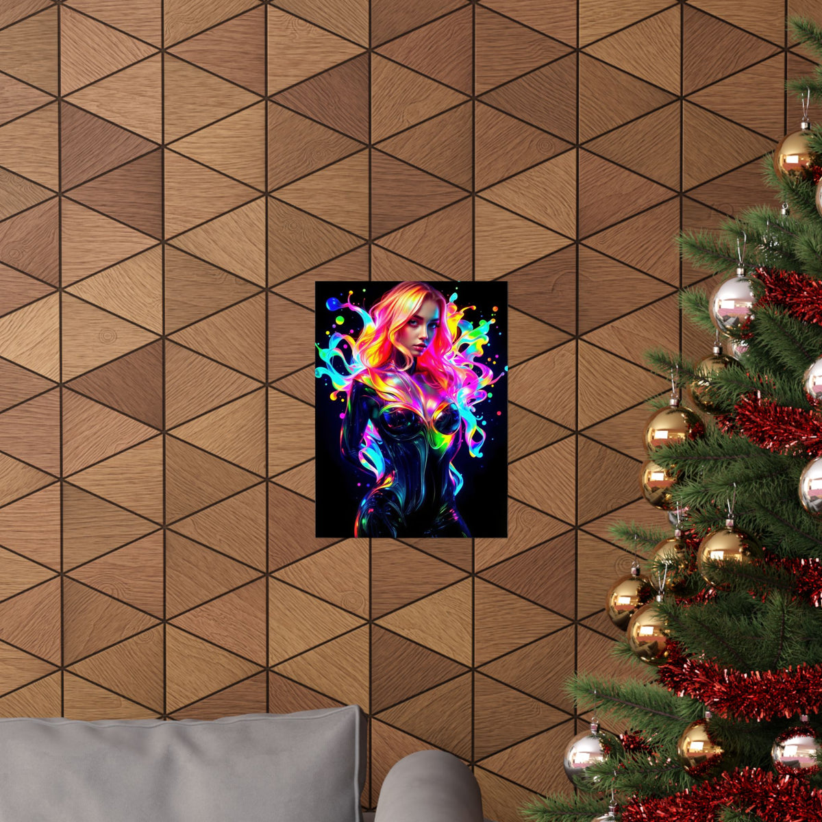 Neon Splash Rainbow Hair Woman Poster Matte Vertical Wall Art