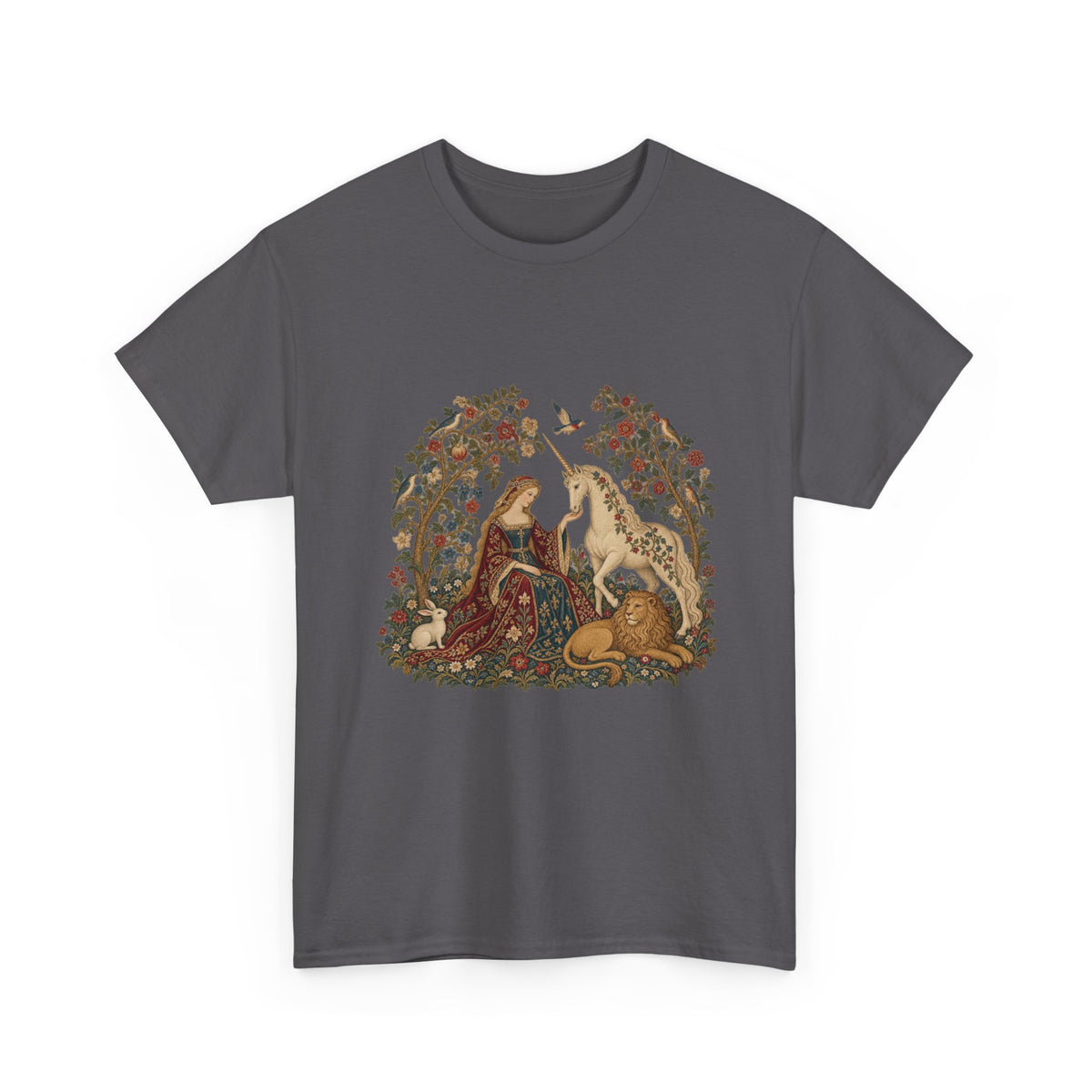 Lady and the Unicorn Tapestry T-Shirt Medieval Garden Lion Rabbit Tee