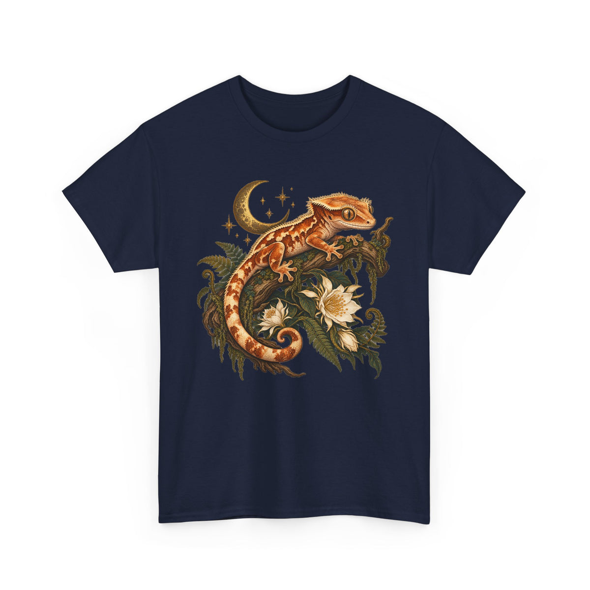 Crested Gecko Moon T-Shirt Night Bloom Reptile Stars Tee