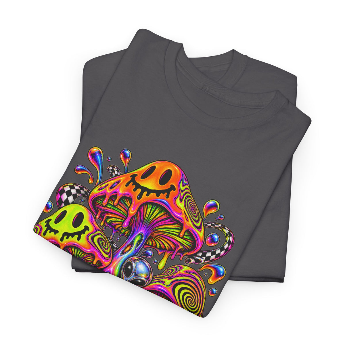 Neon Smiley Mushrooms T-Shirt Acid Alien Trippy Psychedelic Tee