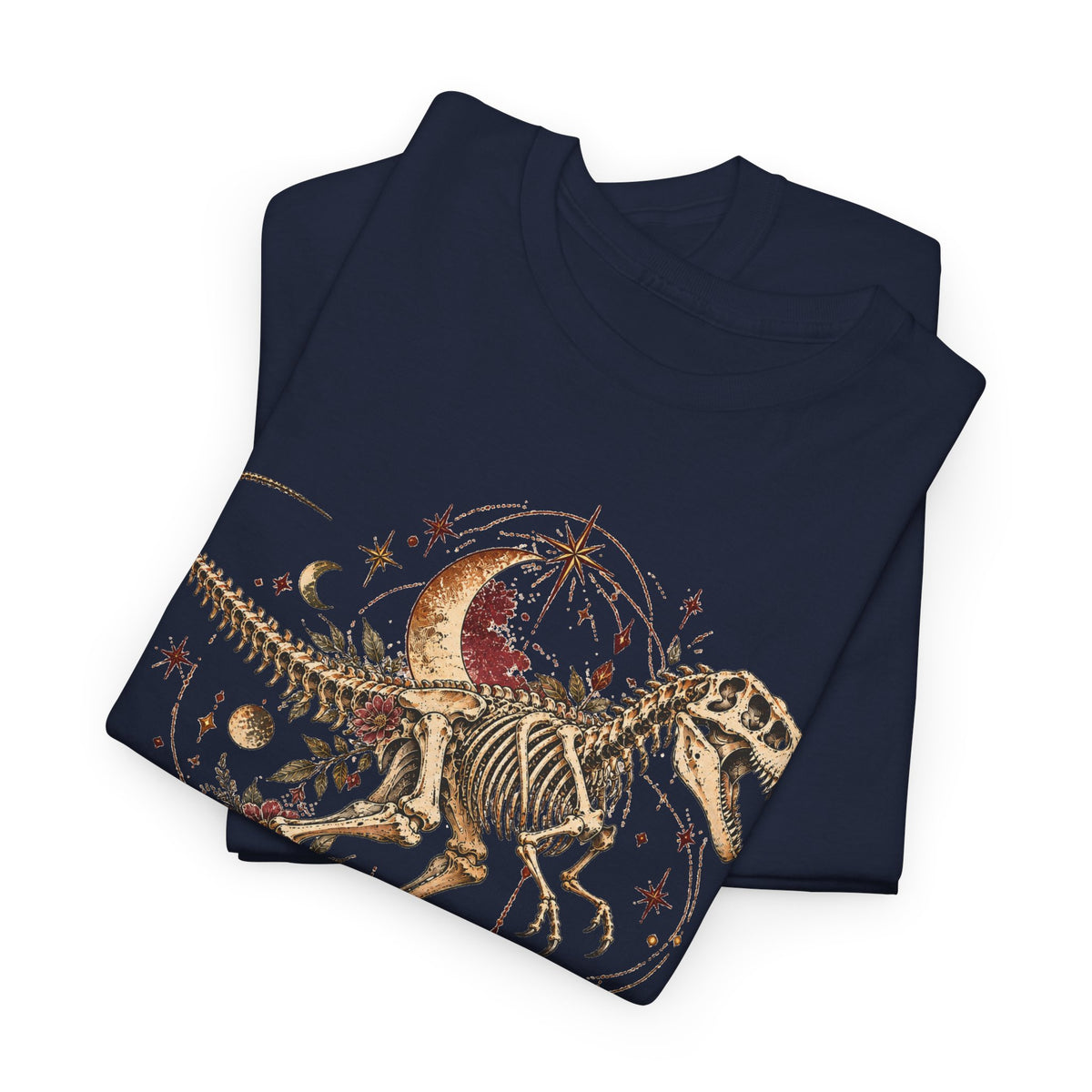 Celestial T-Rex Skeleton T-Shirt, Dinosaur Fossil Moon Stars Graphic Tee Unisex Dark Academia Shirt
