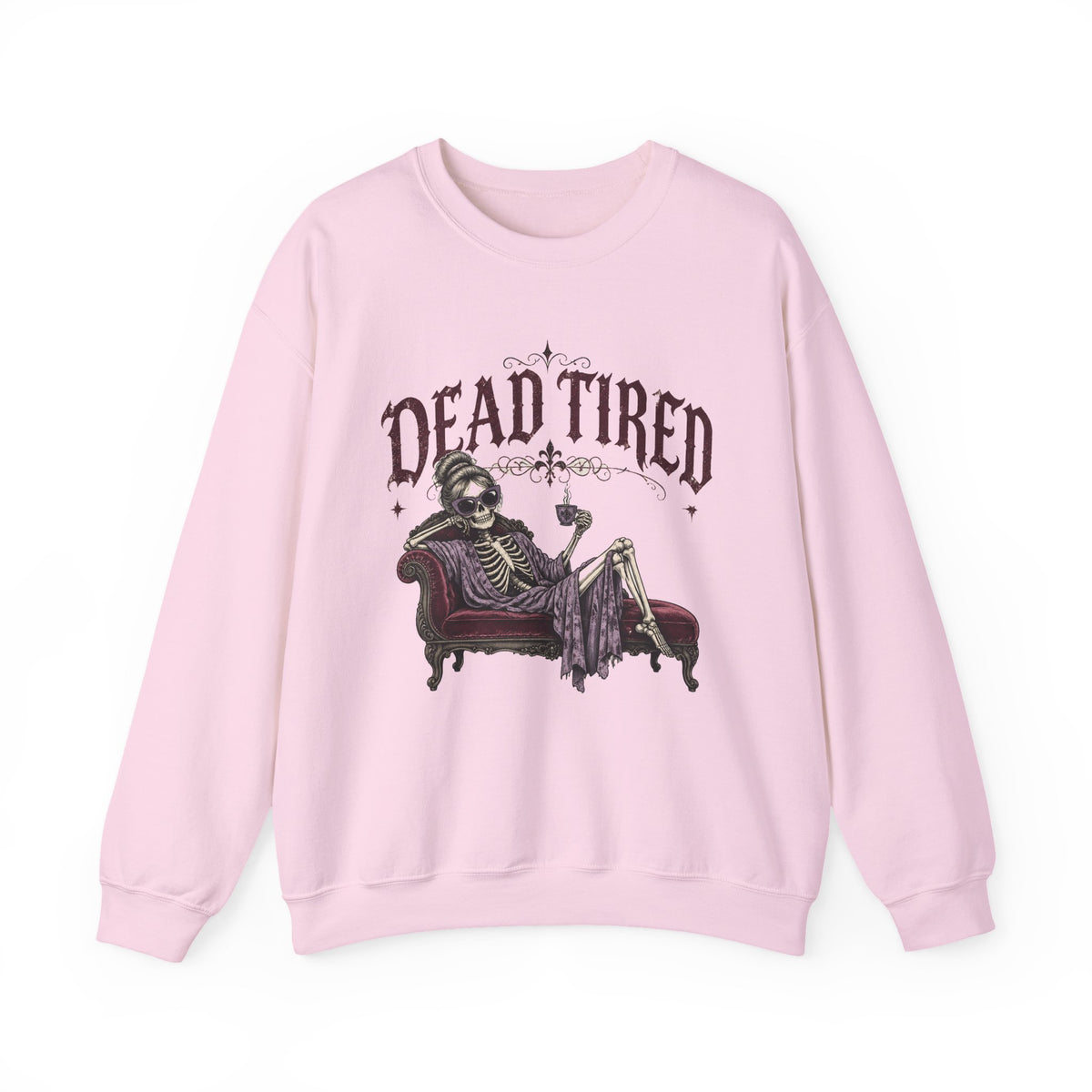 Dead Tired Skeleton Sweatshirt Funny Gothic Fainting Couch