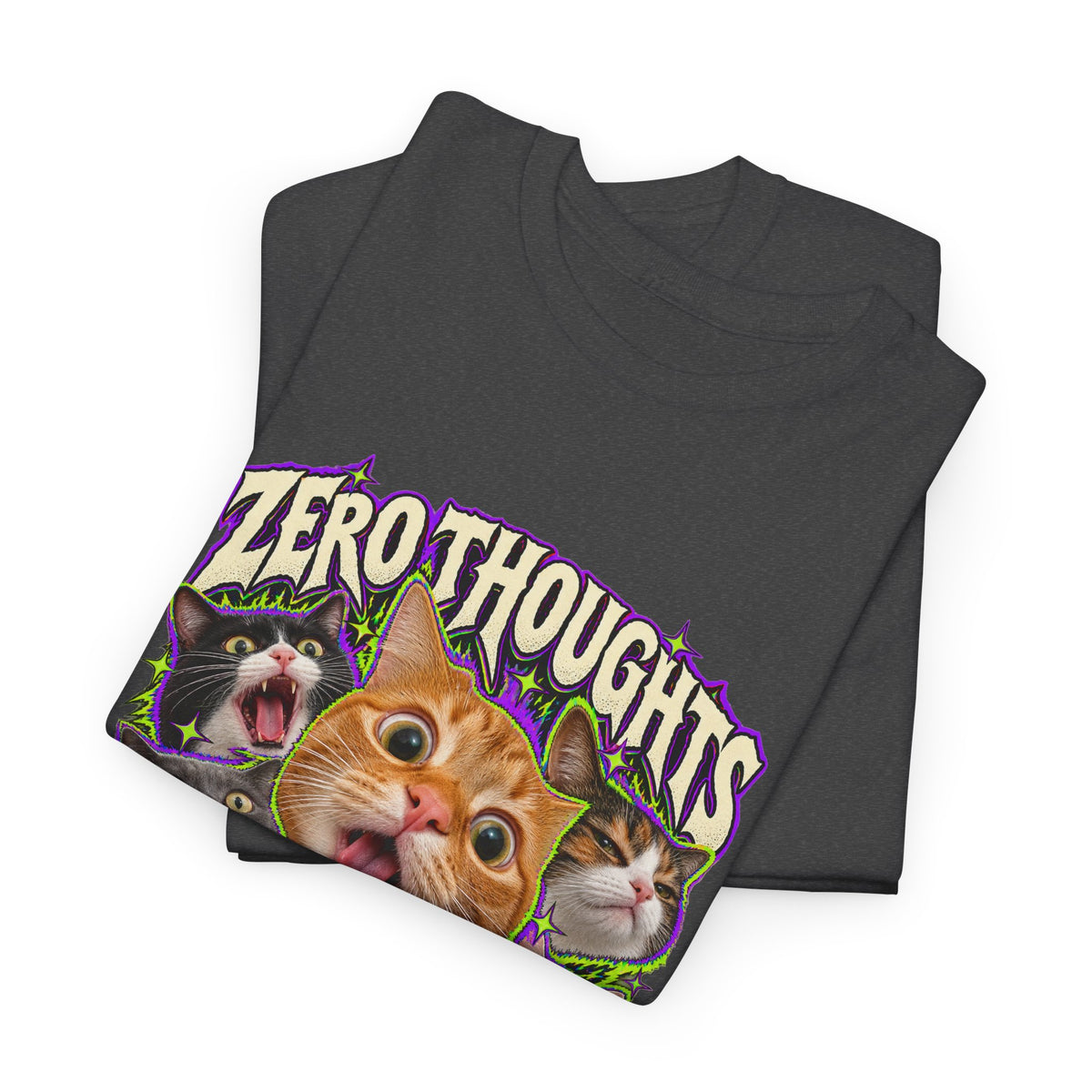 Zero Thoughts Maximum Chaos T-Shirt Funny Cat Heads Meme Tee