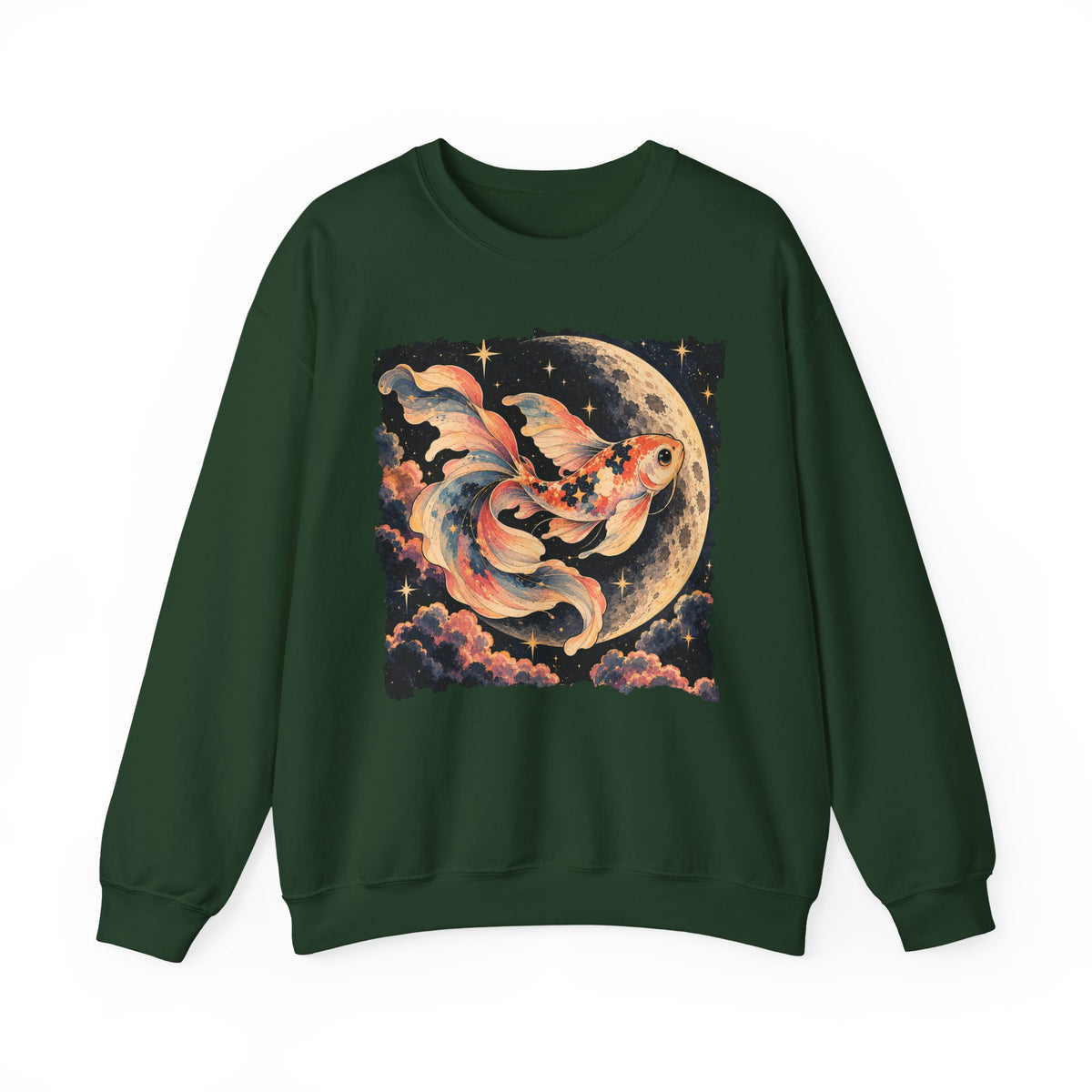 Koi Fish Moon Sweatshirt Celestial Koi Night Sky Full Moon Crewneck