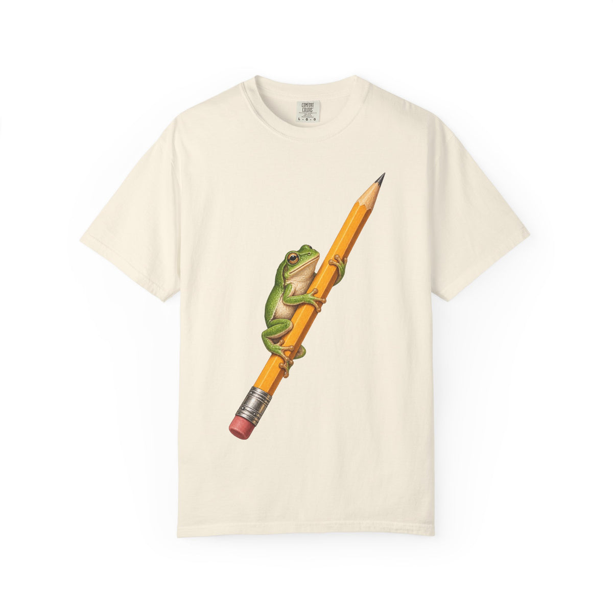 Green Tree Frog on Yellow Pencil Tee Cute Frog Pencil Macro Wildlife Shirt