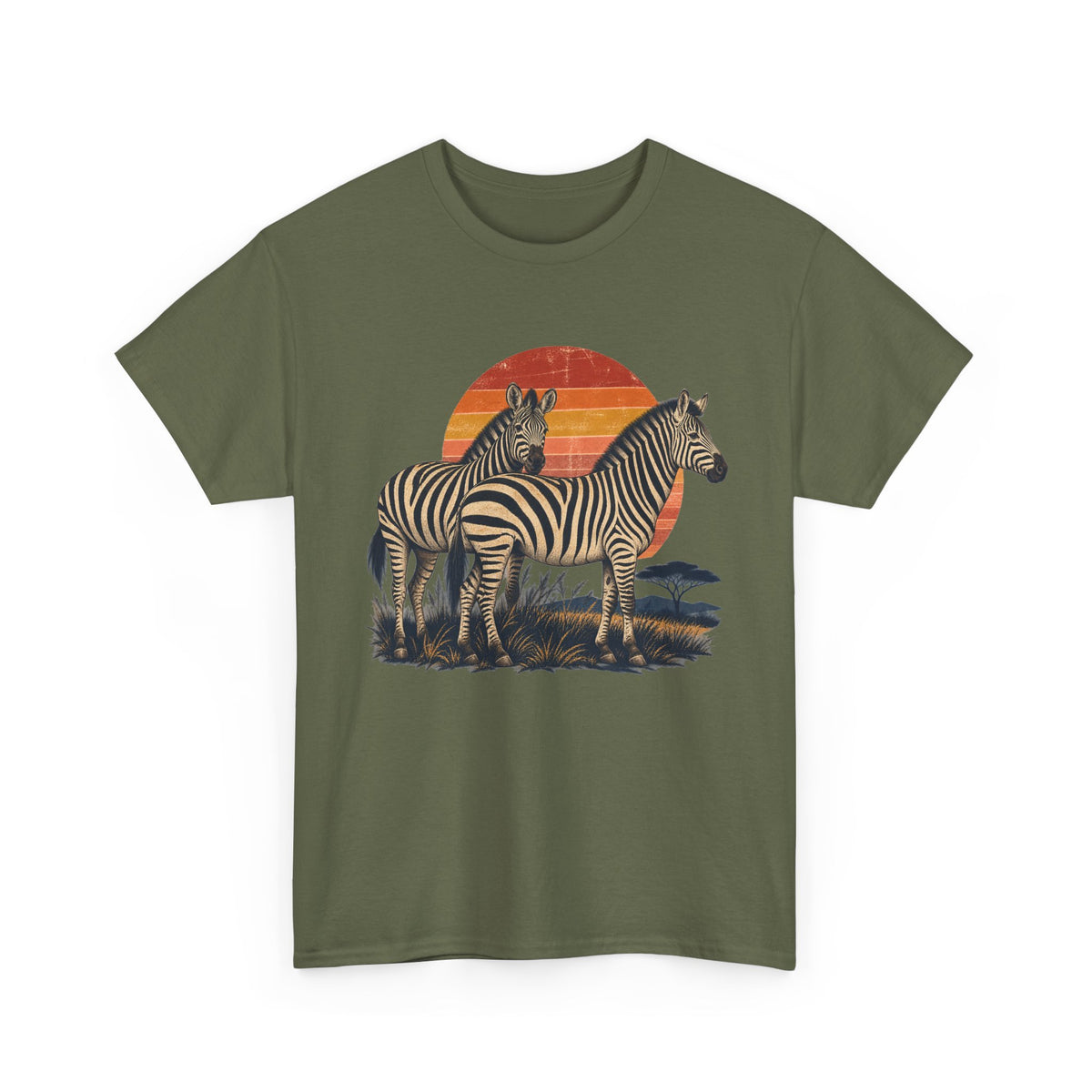Twin Zebras Sunset T-Shirt Retro Savanna Striped Tee